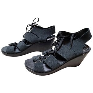 No. 6 w/ SVEN Black Lace-Up Wedge Gladiator Clog Sandals - Size 39 (8 US)